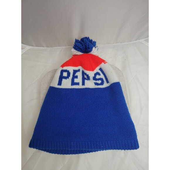 Pepsi Stocking Hat vintage Cap Ski Pom Winter Beanie Striped Block - Picture 1 of 3
